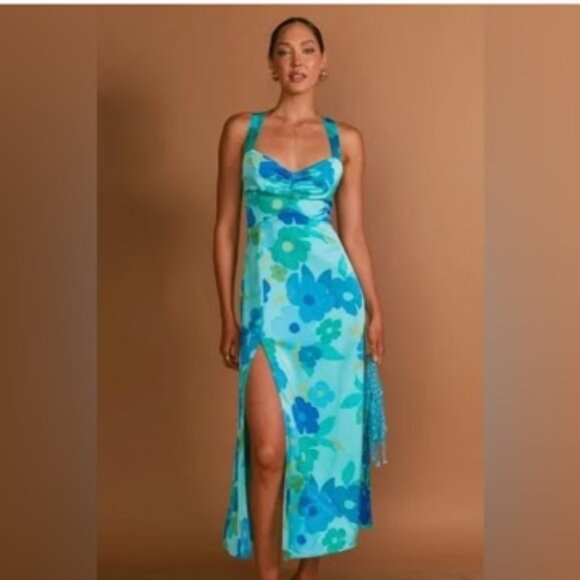 NWT Show Me Your Mumu Mina Midi Dress in Blue Piccadilly Floral Size S - Picture 2 of 11